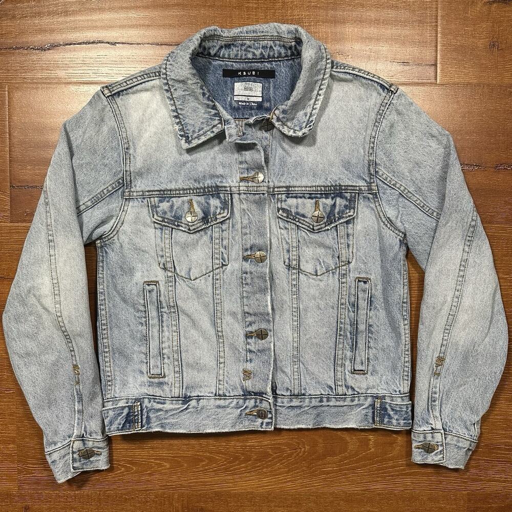 Ksubi Trucker Jean Jacket Womens M Blue Light Wash Denim Retro Workwear City